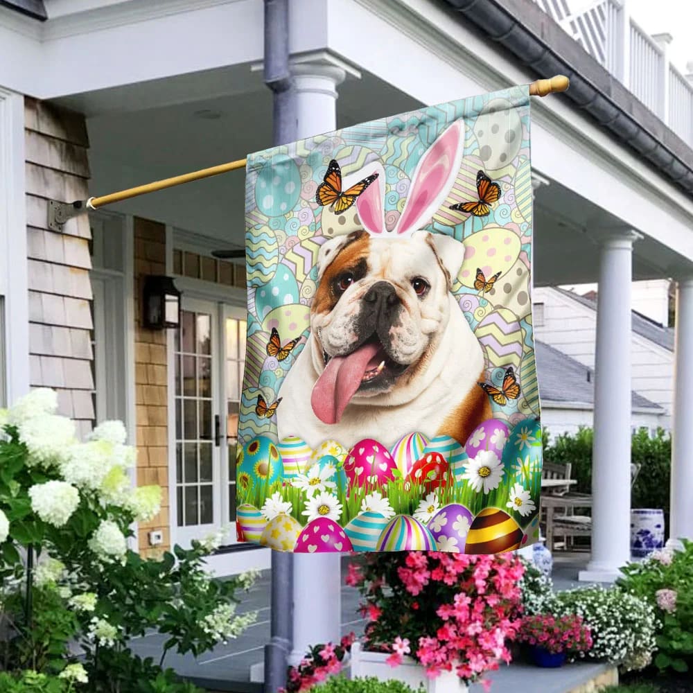 English Bulldog Happy Easter Flag - Easter Garden Flag - Easter Outdoor Decor