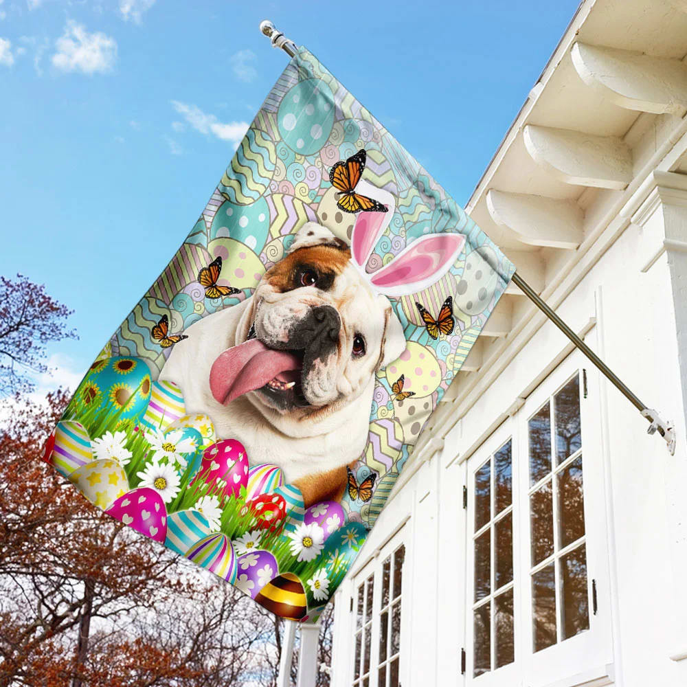 English Bulldog Happy Easter Flag - Easter Garden Flag - Easter Outdoor Decor