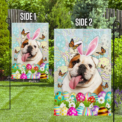 English Bulldog Happy Easter Flag - Easter Garden Flag - Easter Outdoor Decor