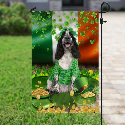 English Cocker Spaniel House Flag - St Patrick's Day Garden Flag - Outdoor St Patrick's Day Decor