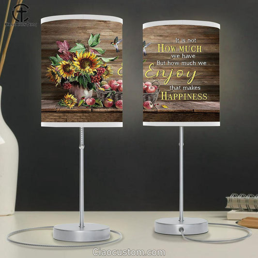 Enjoy That Makes Happiness Apple Sunflower Vase Hummingbird Table Lamp For Bedroom - Bible Verse Table Lamp - Religious Room Decor
