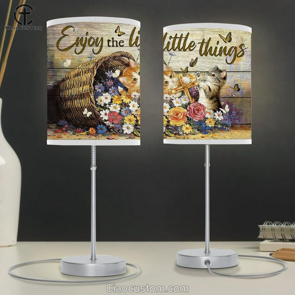 Enjoy The Little Things Flower Cat Cross Large Table Lamp Art - Christian Lamp Art Home Decor - Religious Table Lamp Prints