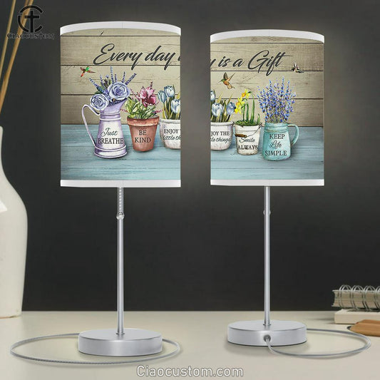 Every Day Is A Gift Purple Rose Flower Garden Large Table Lamp - Christian Lamp Art - Bible Verse Table Lamp Art