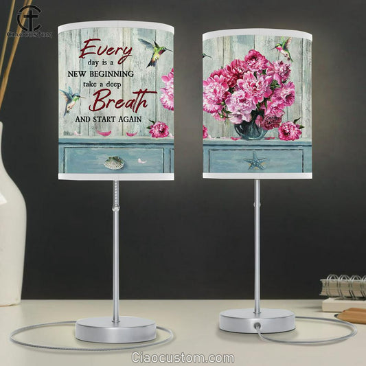 Every Day Is A New Begining Hummingbirds Carnation Vase Large Table Lamp Art - Christian Lamp Art Home Decor - Religious Table Lamp Prints