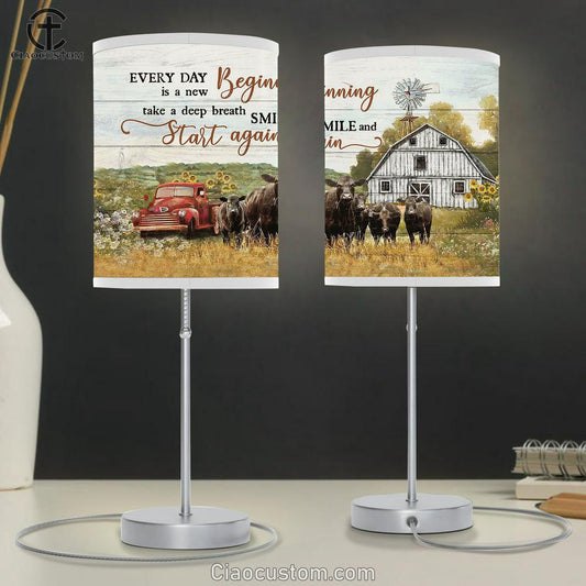 Every Day Is A New Beginning Aberdeen Angus Sunflower Car Table Lamp For Bedroom - Bible Verse Table Lamp - Religious Room Decor