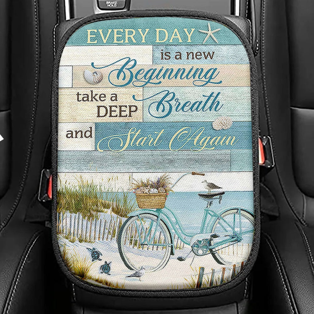 Every Day Is A New Beginning Bicycle Beach Seat Box Cover, Christian Car Center Console Cover, Bible Verse Car Interior Accessories