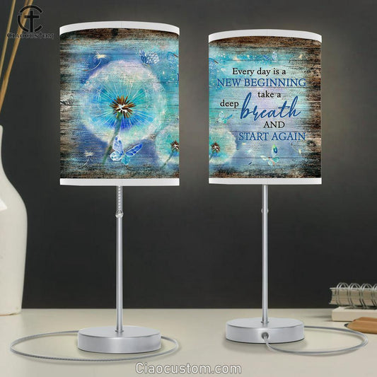 Every Day Is A New Beginning Blue Butterfly Dandelion Table Lamp For Bedroom - Bible Verse Table Lamp - Religious Room Decor