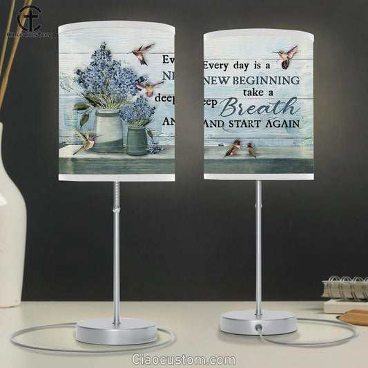 Every Day Is A New Beginning Blue Flower Hummingbird Table Lamp Prints - Religious Table Lamp Art - Christian Home Decor