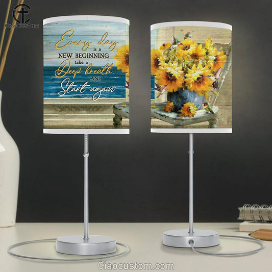 Every Day Is A New Beginning Blue Ocean Sunflower Lamp Art Table Lamp - Christian Lamp Art - Religious Art