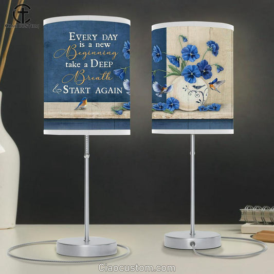 Every Day Is A New Beginning Blue Pansy Lamp Art Table Lamp - Christian Lamp Art - Religious Art