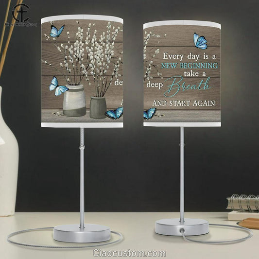 Every Day Is A New Beginning Butterfly Flower Christian Table Lamp For Bedroom - Christian Room Decor