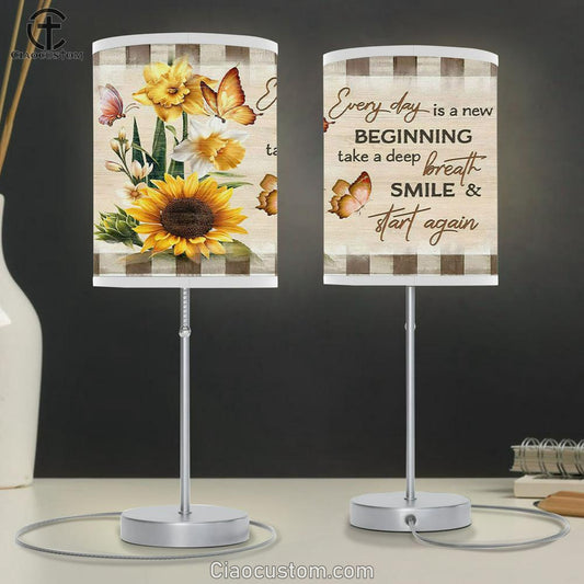 Every Day Is A New Beginning Butterfly Sunflowers Table Lamp For Bedroom - Christian Room Decor