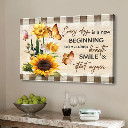 Every Day Is A New Beginning Butterfly Sunflowers Wall Art Canvas - Religious Wall Decor