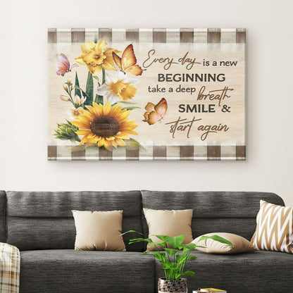 Every Day Is A New Beginning Butterfly Sunflowers Wall Art Canvas - Religious Wall Decor