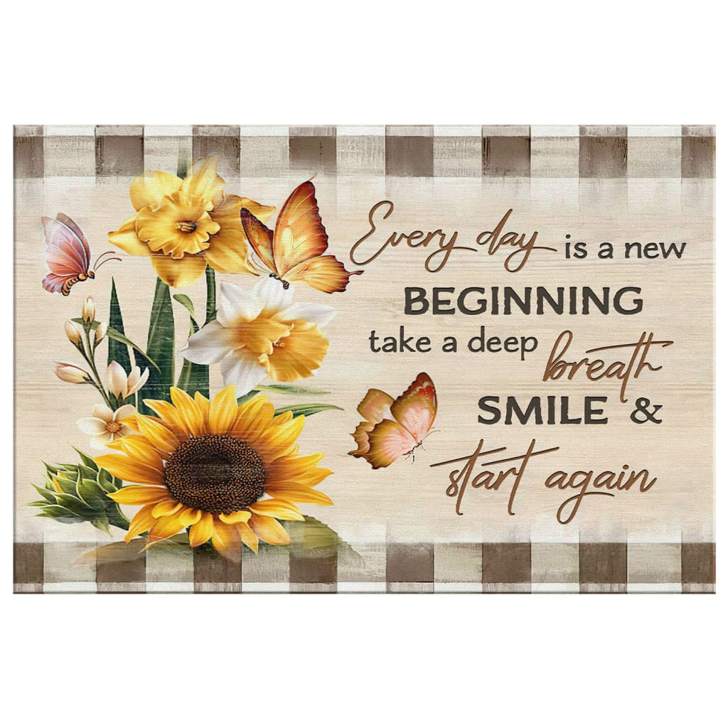Every Day Is A New Beginning Butterfly Sunflowers Wall Art Canvas - Religious Wall Decor