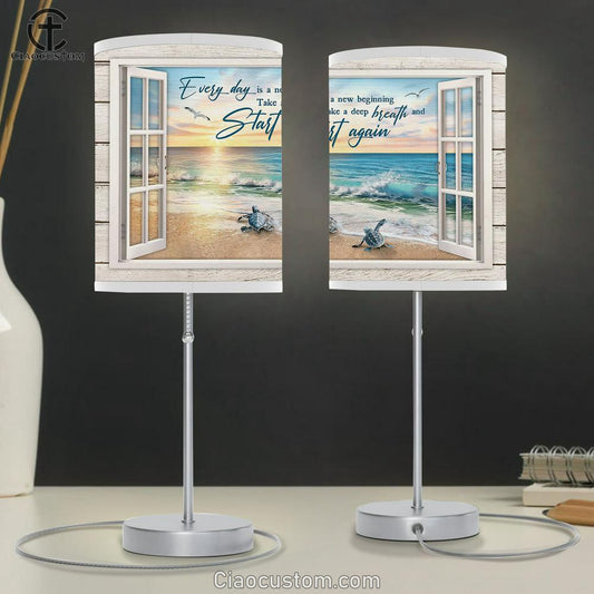 Every Day Is A New Beginning Sea Turtles Seagull Table Lamp For Bedroom - Bible Verse Table Lamp - Religious Room Decor