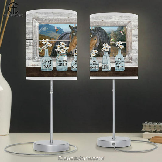 Every Day Is A New Beginning Table Lamp - Baby Daisy Vase Quarter Horse Hummingbird Table Lamp For Bedroom - Bible Verse Table Lamp - Religious Room Decor