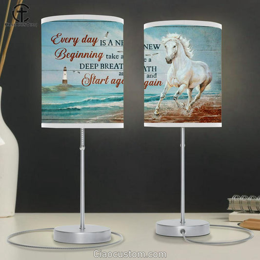 Every Day Is A New Beginning Table Lamp - Blue Ocean, Running Horse, Lighthouse Lamp Art Table Lamp - Christian Lamp Art - Religious Art
