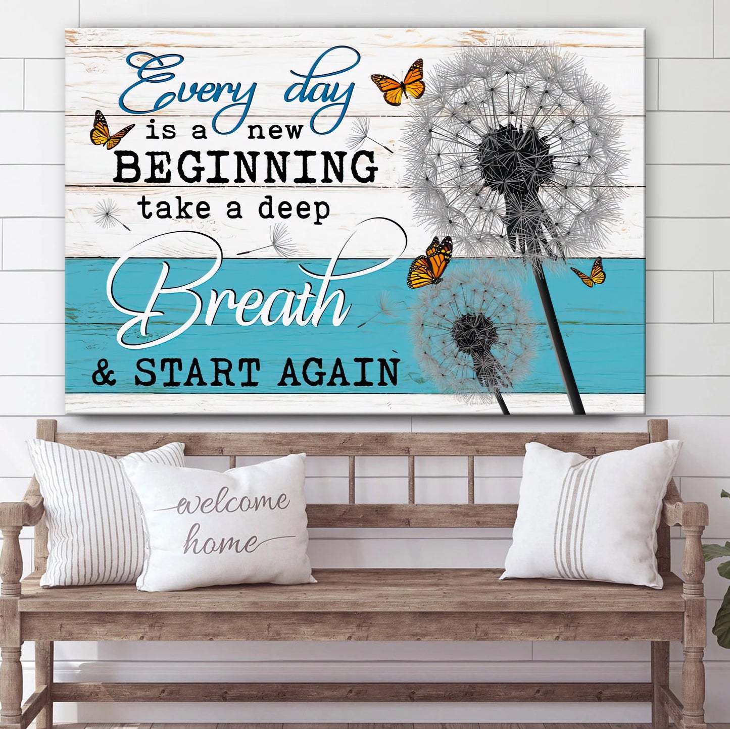 Every Day Is A New Beginning Take Deep Breath Dandelion Butterflies Wall Art Canvas - Wall Painting