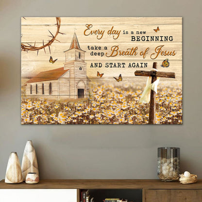 Every Day Is A New Beginning Wall Art Canvas, Farmhouse Christian Wall Decor - Religious Wall Decor