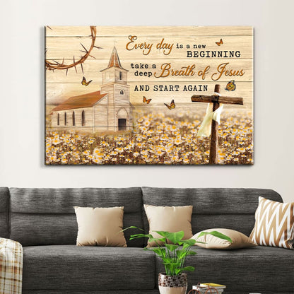 Every Day Is A New Beginning Wall Art Canvas, Farmhouse Christian Wall Decor - Religious Wall Decor