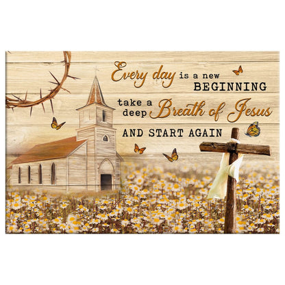 Every Day Is A New Beginning Wall Art Canvas, Farmhouse Christian Wall Decor - Religious Wall Decor