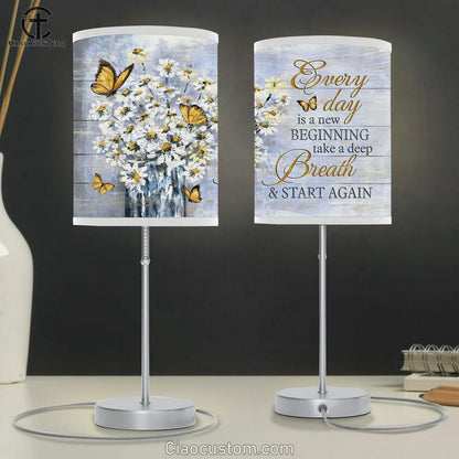 Every Day Is A New Beginning White Daisy Yellow Butterfly Lamp Art Table Lamp - Christian Lamp Art - Religious Art