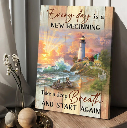 Every Day Is New Beginning Canvas - Sunset Lighthouse Canvas Posters - Christian Wall Posters - Religious Wall Decor