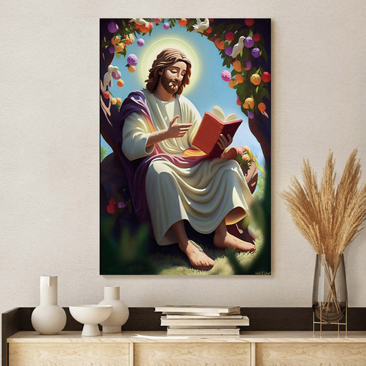 Every Day Jesus Reading The Bible Scripture Study Kids - Jesus Canvas Art - Christian Wall Art