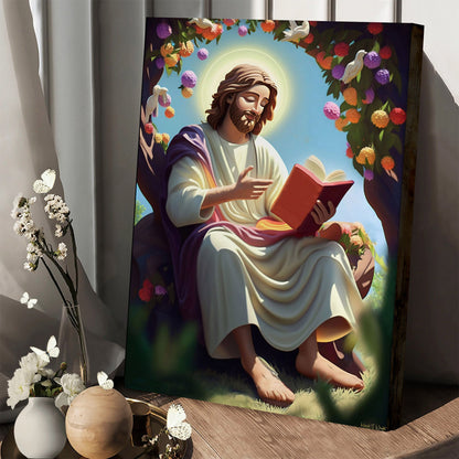 Every Day Jesus Reading The Bible Scripture Study Kids - Jesus Canvas Art - Christian Wall Art