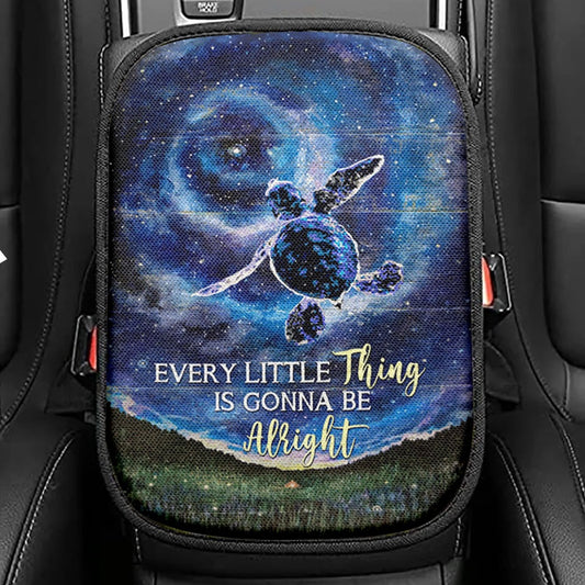 Every Little Thing Is Gonna Be Alright Baby Sea Turtle Seat Box Cover, Christian Car Center Console Cover, Bible Verse Car Interior Accessories