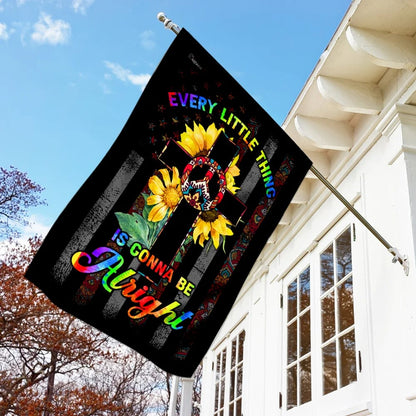 Every Little Thing Is Gonna Be Alright Hippie Christian Cross House Flags - Christian Garden Flags - Outdoor Christian Flag