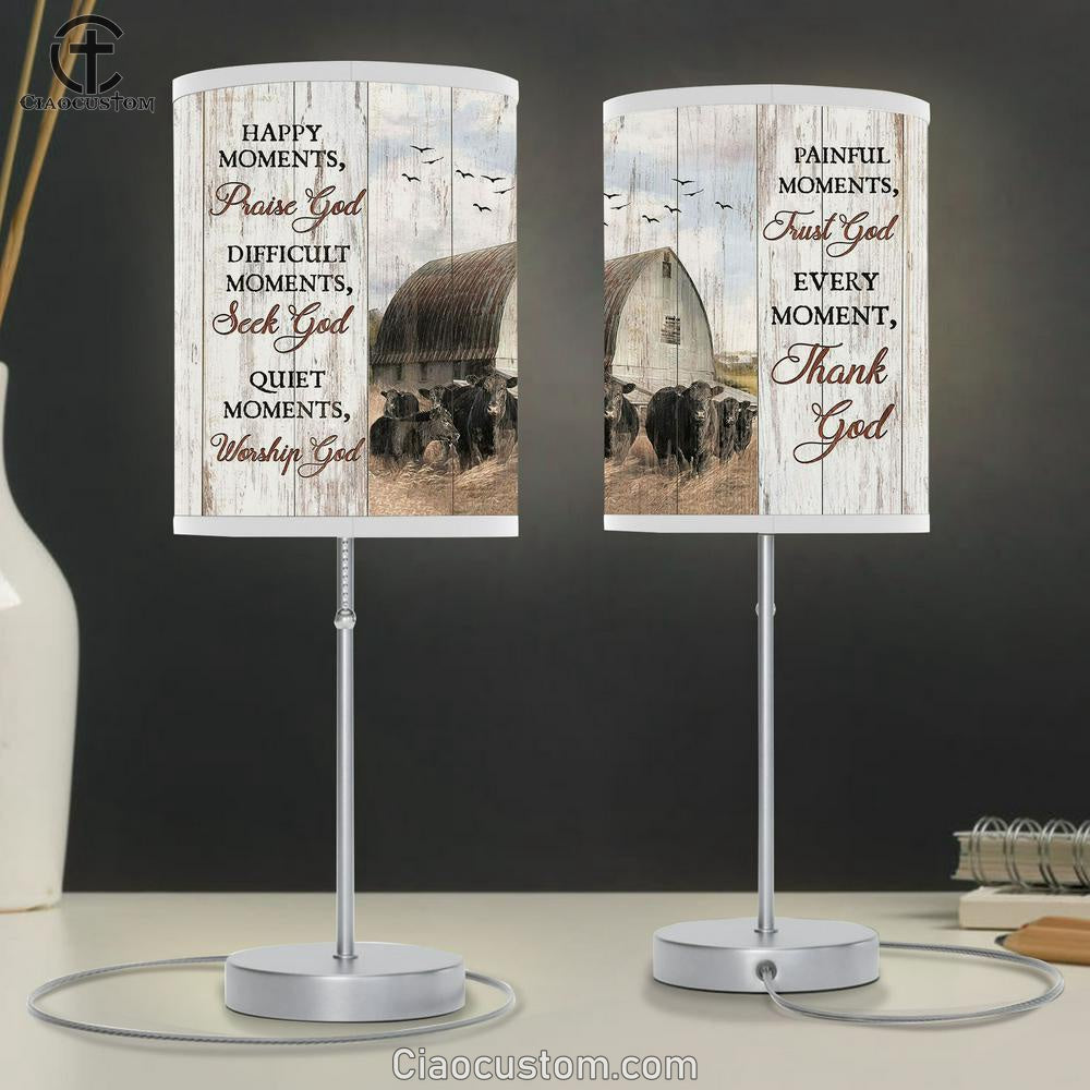 Every Moment Thank God Aberdeen Angus Tranquil Farm Table Lamp For Bedroom - Bible Verse Table Lamp - Religious Room Decor