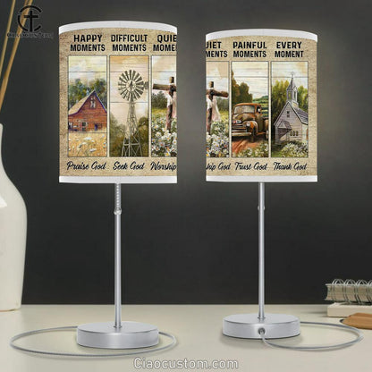 Every Moment Thank God Farm Peaceful Farmhouse Table Lamp For Bedroom - Bible Verse Table Lamp - Religious Room Decor