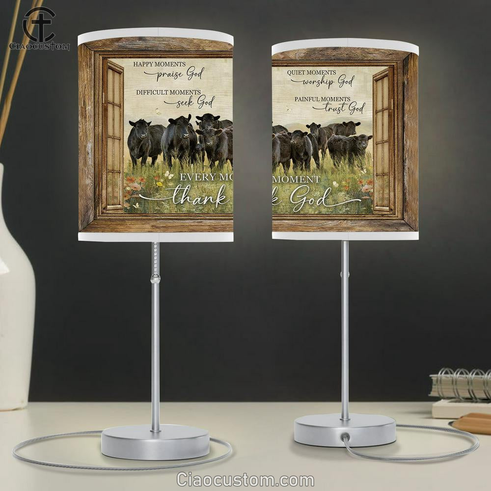 Every Moment Thank God Table Lamp - Black Angus Flower Field Lamp Art Table Lamp - Christian Lamp Art - Religious Art