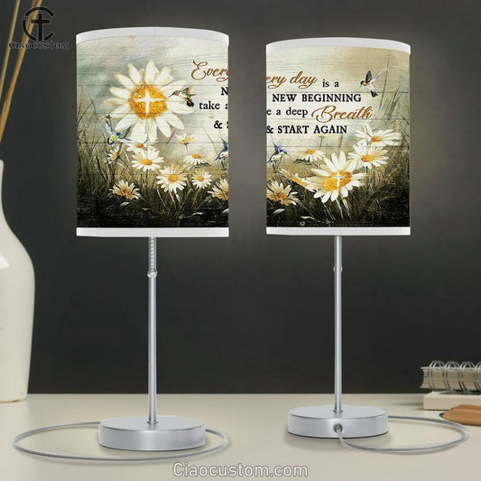 Every day is a new beginning Brilliant daisy field hummingbird Table Lamp For Bedroom - Bible Verse Table Lamp - Religious Room Decor
