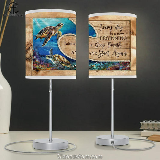 Every day is a new beginning Sea turtle Table Lamp For Bedroom - Bible Verse Table Lamp - Religious Room Decor