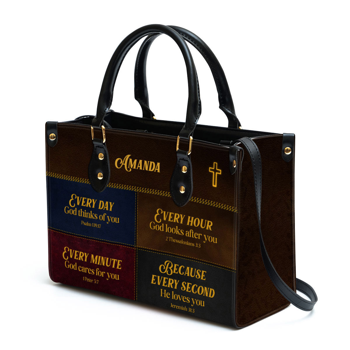 Everyday God Thinks Of You Leather Bag - Personalized Leather Bag With Handle for Christian Women