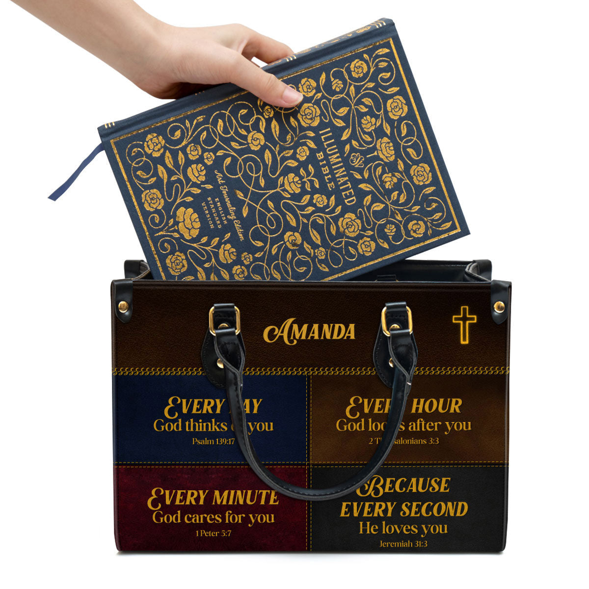 Everyday God Thinks Of You Leather Bag - Personalized Leather Bag With Handle for Christian Women
