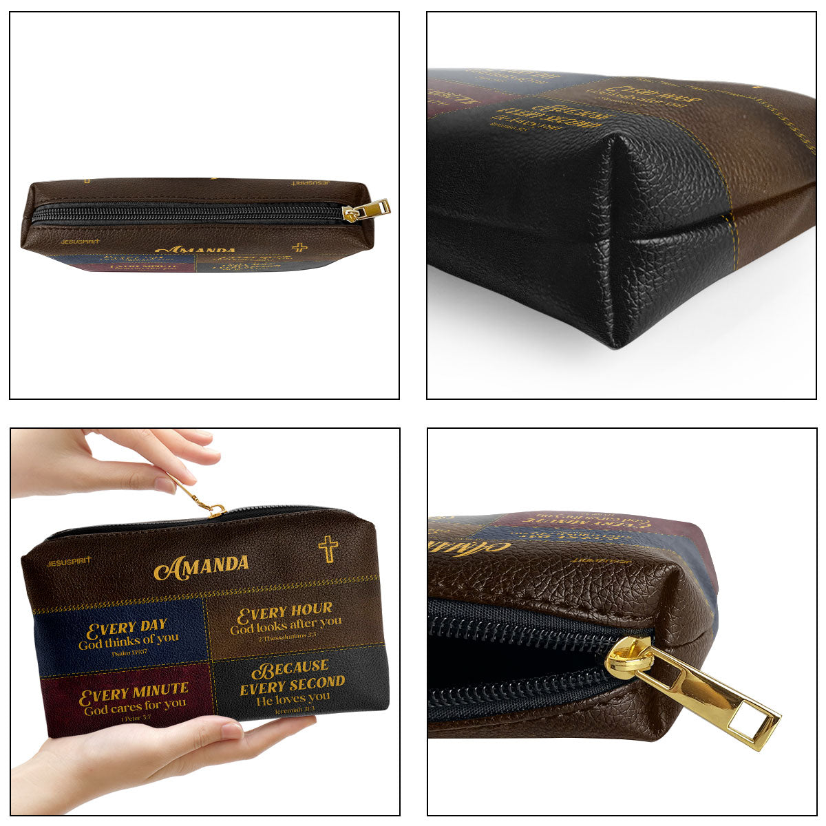 Everyday God Thinks Of You Personalized Cross Leather Pouch - Scripture Gifts For Women Of God