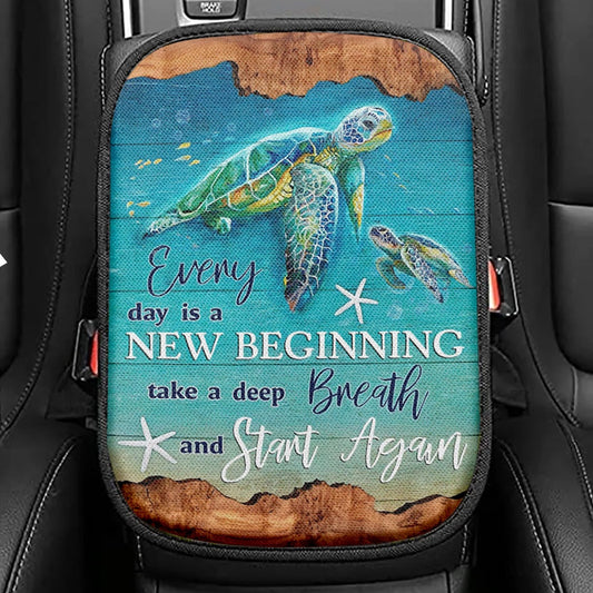 Everyday Is A New Beginning Turtles Seat Box Cover, Christian Car Center Console Cover, Religious Car Interior Accessories