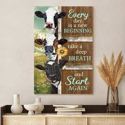 Everyday Is New Beginning Cow Wall Art Canvas - Christian Canvas Wall Art - Gift For Farmer