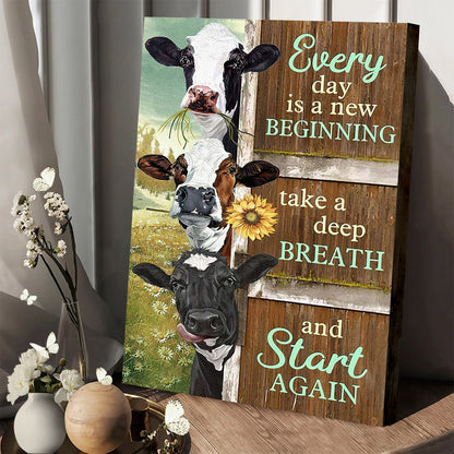 Everyday Is New Beginning Cow Wall Art Canvas - Christian Canvas Wall Art - Gift For Farmer