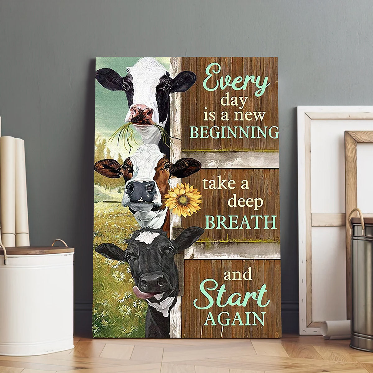 Everyday Is New Beginning Cow Wall Art Canvas - Christian Canvas Wall Art - Gift For Farmer