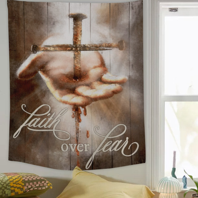 Faith Over Fear - Jesus Tapestry - Religious Tapestry Wall Hangings - Bible Verse Wall Tapestry - Christian Tapestry - Ciaocustom