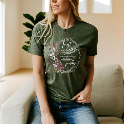 Proverbs 3:5-6 Floral Tee Shirts For Women - Christian Easter T Shirts