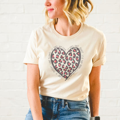 1 Corinthians 13:4 Leopard Heart Tee Shirts For Women - Christian Shirts for Women - Religious Tee Shirts