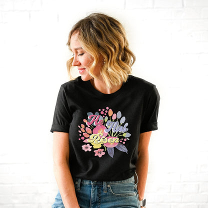 He Has Risen 3D Easter Floral Tee Shirts For Women - Christian Easter T Shirts
