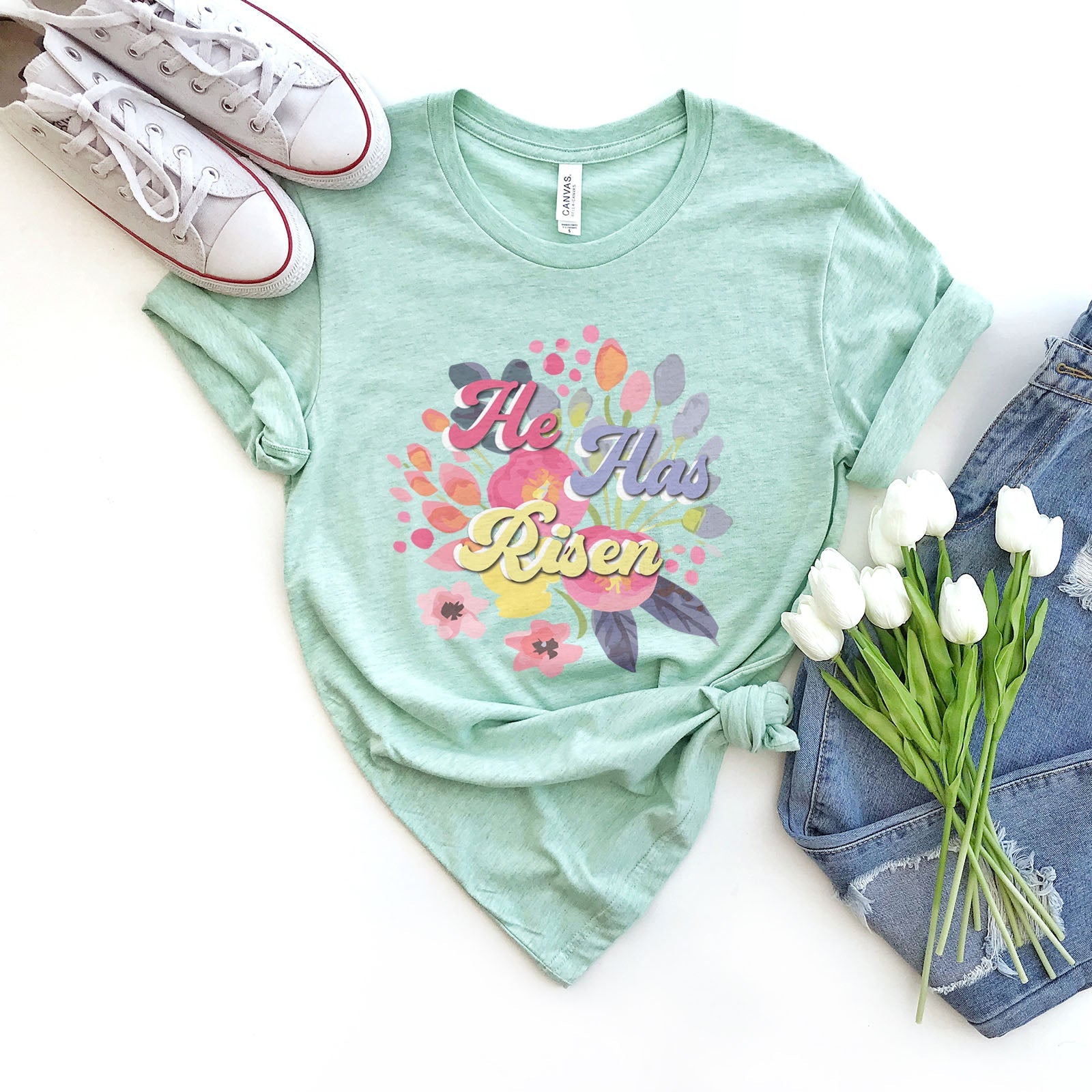 He Has Risen 3D Easter Floral Tee Shirts For Women - Christian Easter T Shirts