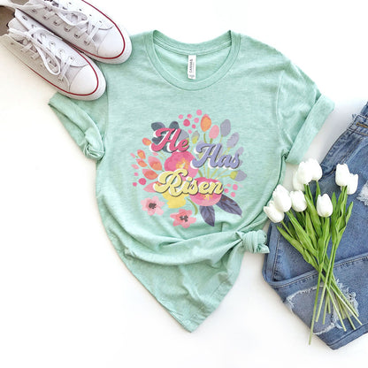He Has Risen 3D Easter Floral Tee Shirts For Women - Christian Easter T Shirts
